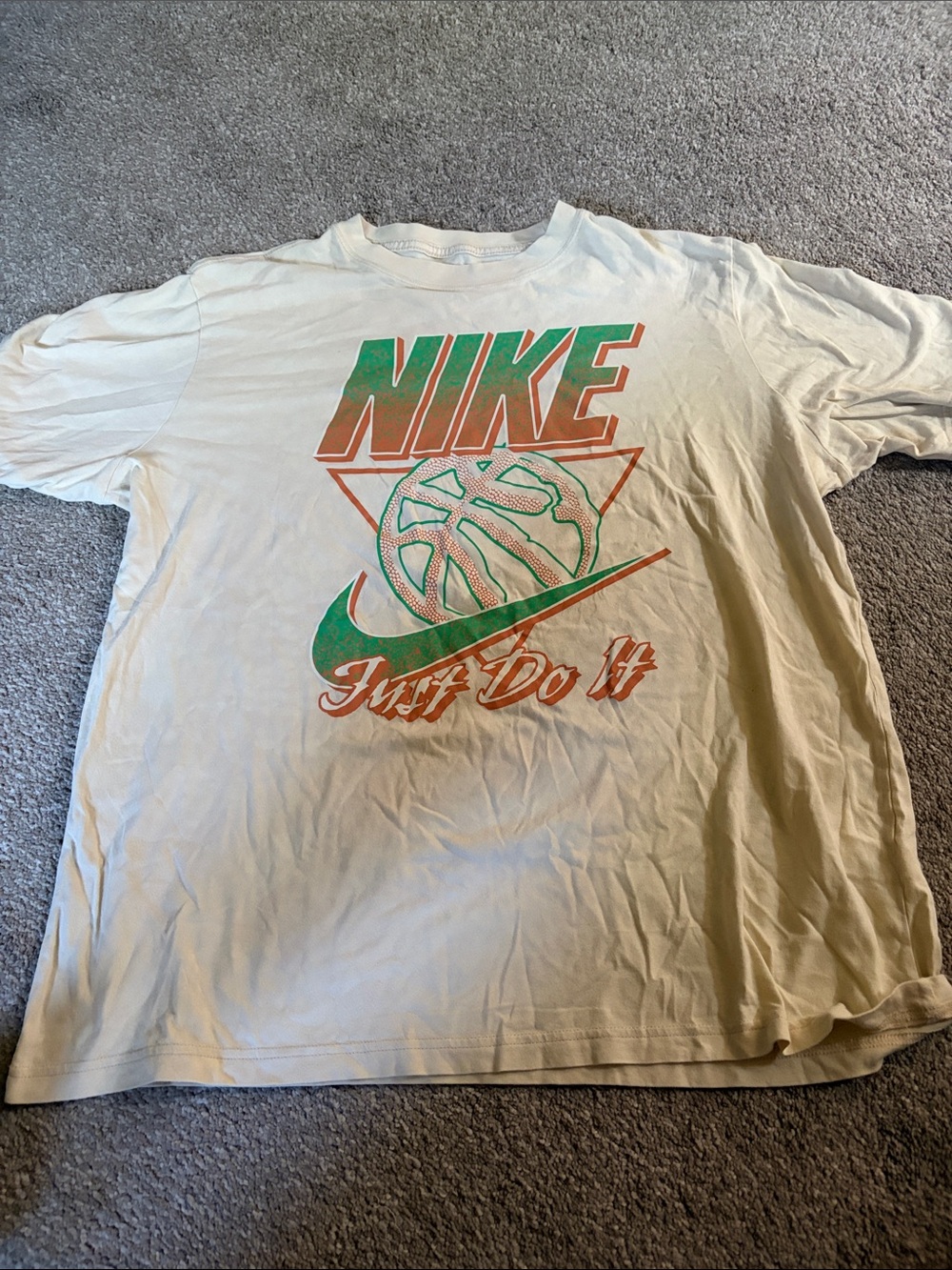Nike White Short Sleeve Tee with Green and Orange Basketball Graphic